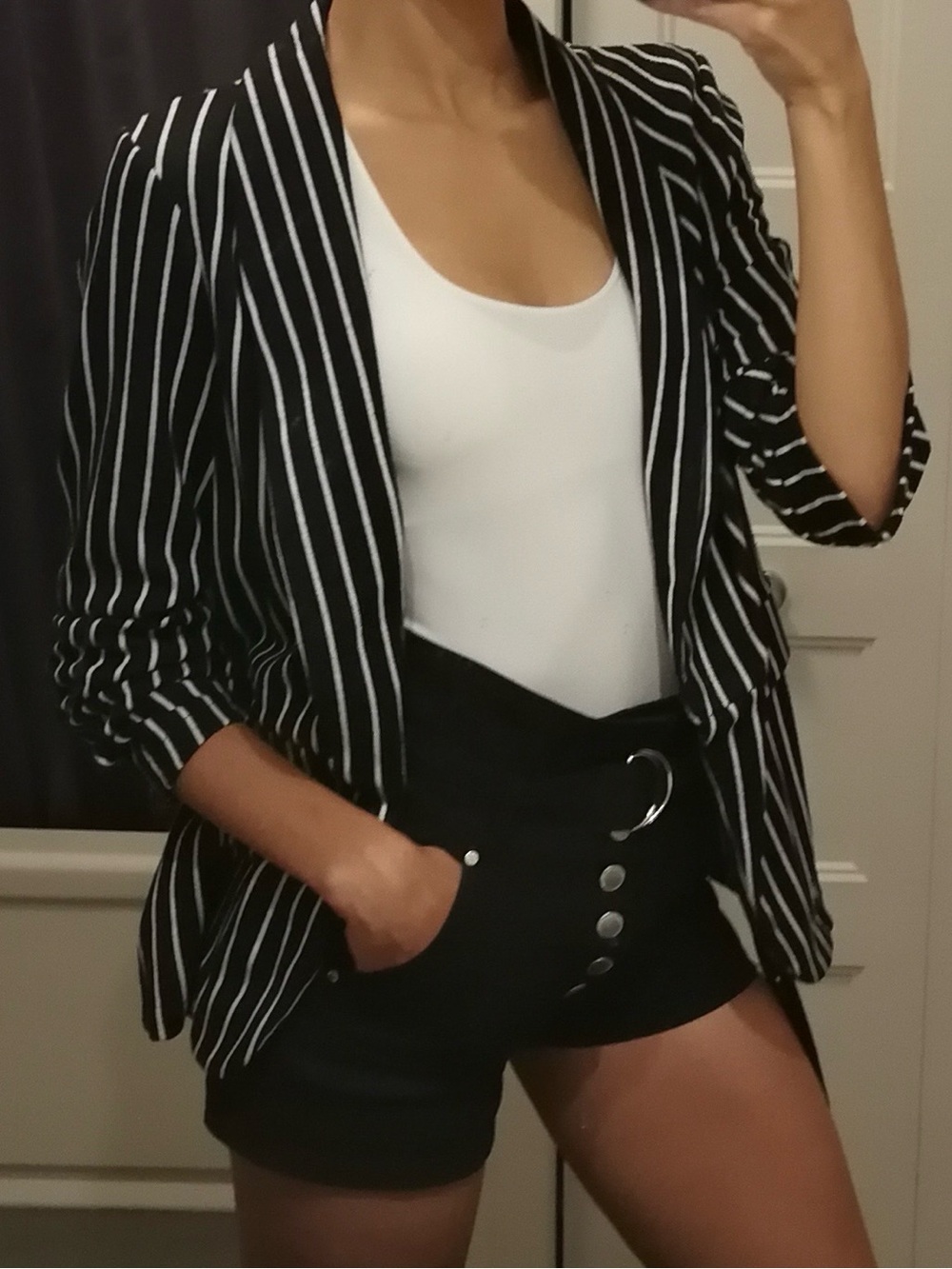Black & White Striped Open Blazer Jacket - Revamped